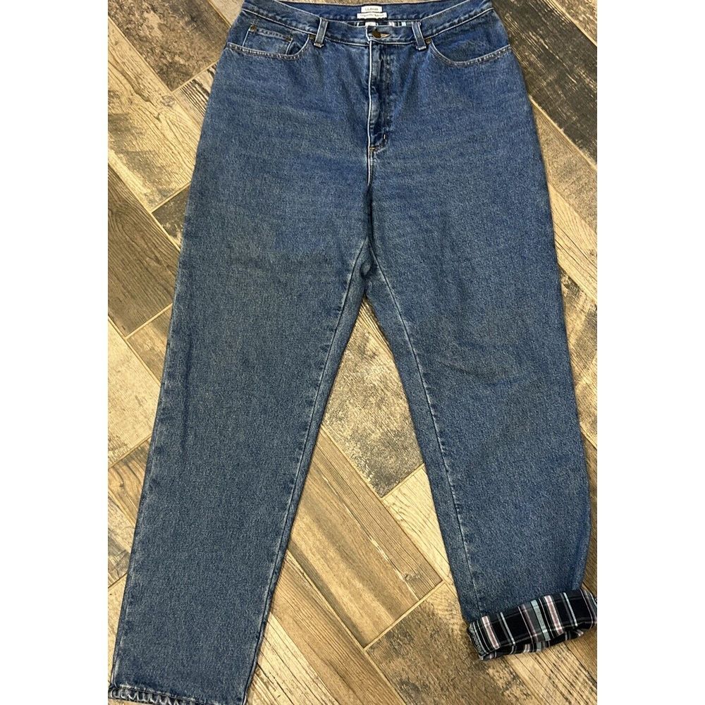 LL Bean Jeans Womens Plaid Flannel Lined Original Fit Relaxed‎ Mom Denim 34x33